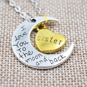 I love you to the moon Sister Gold & Silver charmed Necklace